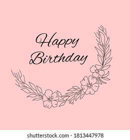 here is a sketch of flowers and a word "Happy Birthday"