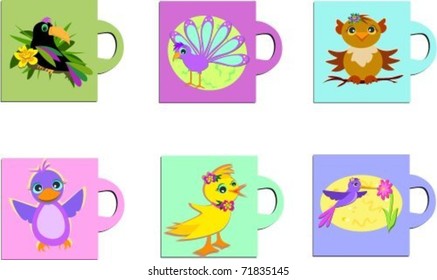 Here is a small collection of drinking Mugs with pictures of birds.