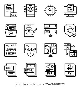 Here are some cool icons in the pack of programming. Modern style vectors are isolated on white background depicting the concept of web and development in the form of various icons. 