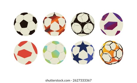 Here are some types of balls used to play soccer, they consist of the same shape with different motifs and colors
