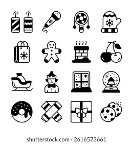 Here is a trendy bundle of festive celebration glyph icons