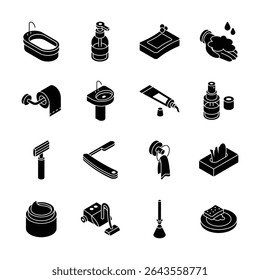 Here is a trendy collection showing hygiene supplies isometric icons