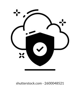 Here is a trendy glyph icon of cloud safety