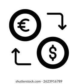 Here is a trendy glyph icon of currency exchange