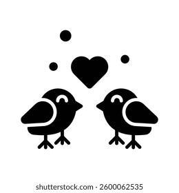 Here is a trendy glyph icon of love birds with heart