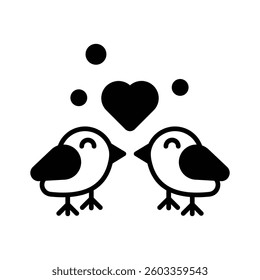 Here is a trendy glyph icon of love birds with heart
