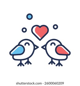 Here is a trendy outline icon of love birds with heart