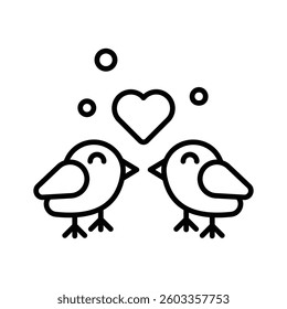Here is a trendy outline icon of love birds with heart
