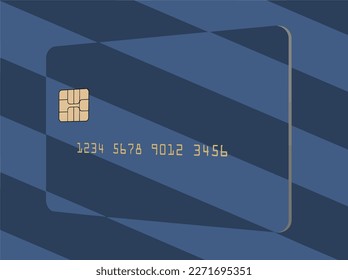 Here is a unique striped credit or debit card on a striped blue background in a vector illustration.