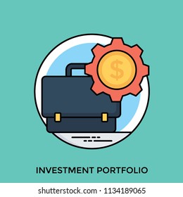 Here we have a briefcase along with dollar coin enriched cog, sensualizing the icon for investment portfolio  