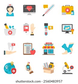 Here we have a medical vectors pack for you to use in your designing assignments. Flat icons are designed on white background having first aid and hospital related equipment with all detailing. Editab