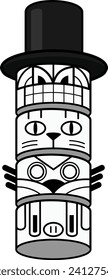 Here we have a totem with a top hat, made up of a human on top and 3 animals, namely cat, owl and pig below.