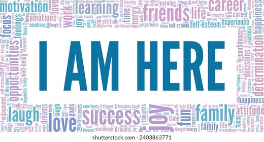 I Am Here word cloud conceptual design isolated on white background.