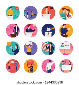 Here you can see election day flat icons pack. In this colorful and creative pack you can make changes according to your need. Hold this pack without any fear and utilize in related project. 