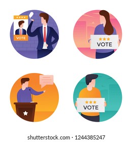 Here you can see election day flat icons pack. In this colorful and creative pack you can make changes according to your need. Hold this pack without any fear and utilize in related project. 