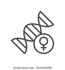 Ícone da hereditariedade das doenças femininas. Ilustração em Linha Simples de Hélice de DNA com Símbolo Feminino, Representando Herança Genética e Saúde da Mulher.