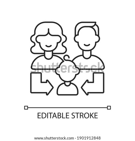 Heredity linear icon. Human life reproduction. Family generation. Parents with daughter, son. Thin line customizable illustration. Contour symbol. Vector isolated outline drawing. Editable stroke