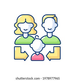 Heredity RGB color icon. Human life reproduction. Family generation. Couple of parent with daughter, son. Offspring connection to mother, father. Relative relation. Isolated vector illustration