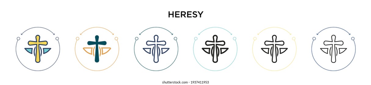 Heresy icon in filled, thin line, outline and stroke style. Vector illustration of two colored and black heresy vector icons designs can be used for mobile, ui, web