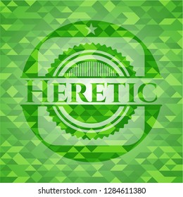 Heretic green emblem. Mosaic background