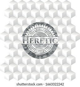 Insignia gris herética con fondo blanco cúbico geométrico