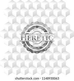 Heretic realistic grey emblem with cube white background