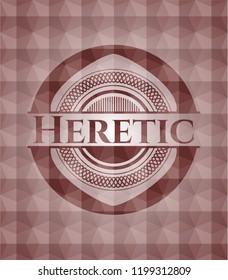 Heretic red emblem or badge with abstract geometric pattern background. Seamless.
