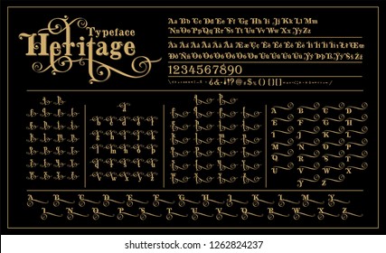 Heritage calligraphic typeface
Calligraphic script typeface with several letter variations. Perfect for invitations, greeting cards, headlines, short, expressive texts and could be also on a poster.