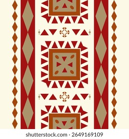 Heritage Detailed of Homeland Pattern Border Striped. Red Gold Cream Lucky Wealth Color Triangle Diamond be Tribal Florals. Spirits of Ethnic Homespun for Handmade Needlecraft Silk Home Improvement