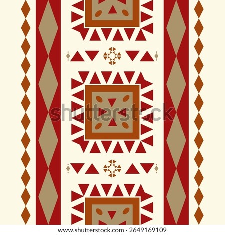 Heritage Detailed of Homeland Pattern Border Striped. Red Gold Cream Lucky Wealth Color Triangle Diamond be Tribal Florals. Spirits of Ethnic Homespun for Handmade Needlecraft Silk Home Improvement