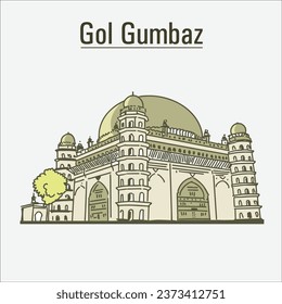 The Heritage of gol gumbaz Monumental Vector Illustration karnataka india