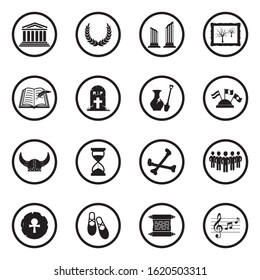 Heritage Icons. Black Flat Design In Circle. Vector Illustration.
