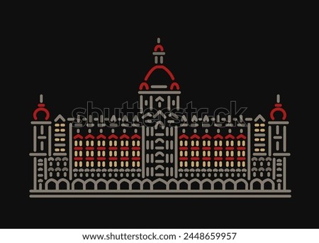 Heritage Indian Palace Facade – Line Art Vector of Indo-Saracenic Architecture