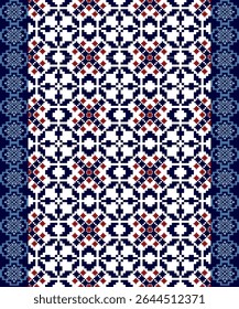 Heritage indigo folk pattern.tribal blue geometric textile.
