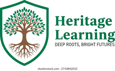 Heritage Learning Ilustración vectorial del logotipo de la marca de raíces profundas y futuros brillantes