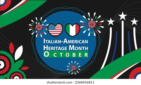 ​​Italian-American Heritage Month vector banner design with geometric shapes and vibrant colors on a horizontal background. Happy ​​Italian-American Heritage Month modern minimal poster.