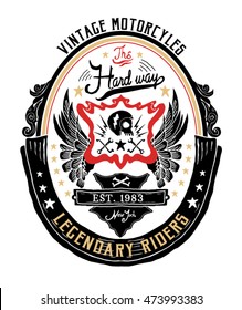 Heritage Motorcycle typography emblem, shirt graphics, vectors