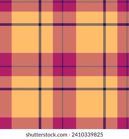 Heritage pattern check fabric, direct textile tartan vector. Close up background seamless plaid texture in orange and pink colors.