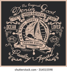 Heritage Sailing elements vector illustration.Shirt graphic design