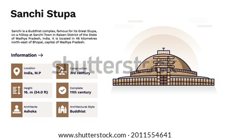 The Heritage of Sanchi Stupa Monumental Design Vector Illustration Foto d'archivio © 
