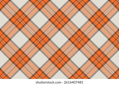 Heritage seamless vector fabric, graphic tartan pattern check. Tie background plaid textile texture in white and orange colors palette.
