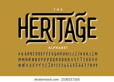 Heritage Style Font Design: Vintage Alphabet Letters and Numbers Vector Illustration