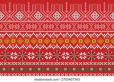 Heritage Threads: Red Folk Motif Textile pattern seamless