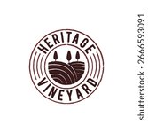 Heritage Vineyard Logo. Simple vineyard logo for wine business, organic farm, drink label, winery product or grape branding. Vector illustration.