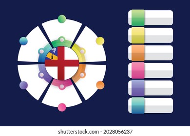 Herm Flag with Infographic Design Incorporate with divided round shape. Vector illustration.