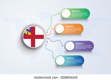 Herm Flag with Infographic Design isolated on Dot World map. Vector illustration.