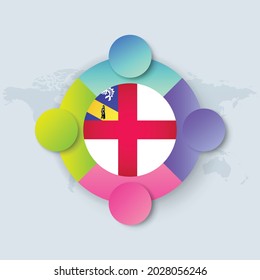 Bandera de Herm con Diseño Infográfico aislado en el mapa del mundo. Ilustración vectorial.