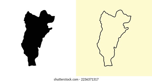 Hermanas Mirabal map, Dominican Republic, Americas. Filled and outline map designs. Vector illustration