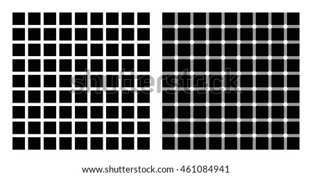 Hermann grid and scintillating grid illusion. In the left figure grey blobs perceived at the intersections. In the right figure dark dots seem to appear and disappear rapidly, hence scintillating.