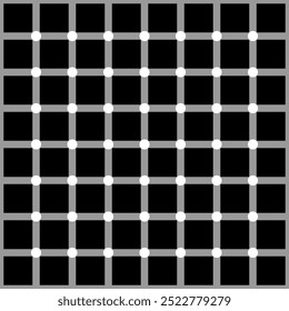 Hermann grid. Vector graphic optical illusion. All the small circles are white, but as the eye moves around, the circles on the periphery appear black